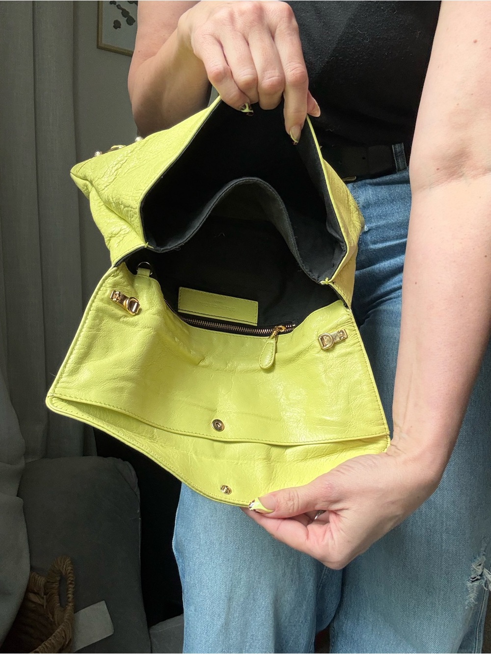 Balenciaga Giant 12 Gold Envelope Clutch Jaune Citron Yellow Leather - Picture 5 of 12